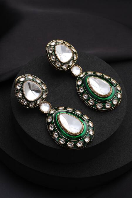 Shop_Swabhimann_Green Stones Polki Dangler Earrings _Online_at_Aza_Fashions