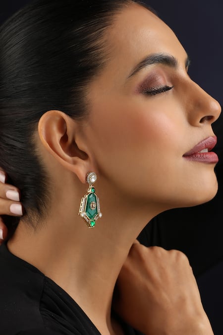 Buy_Swabhimann_Green Stones Polki Dangler Earrings _Online_at_Aza_Fashions