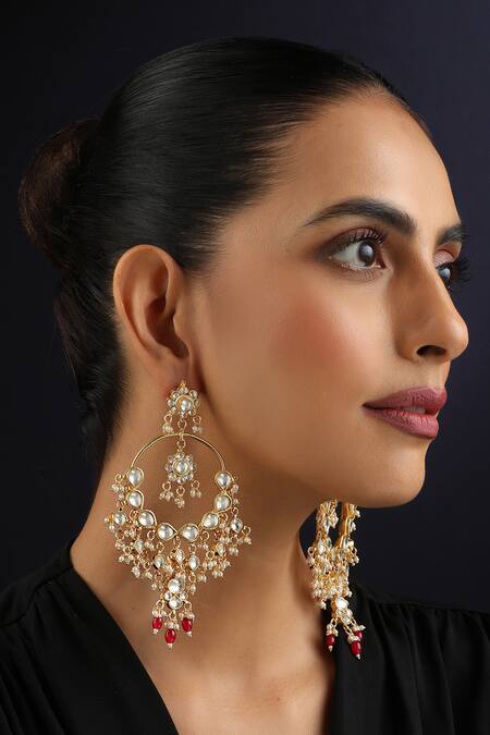 Buy_Swabhimann_Red Pearls Kundan Chandbali Earrings _Online_at_Aza_Fashions