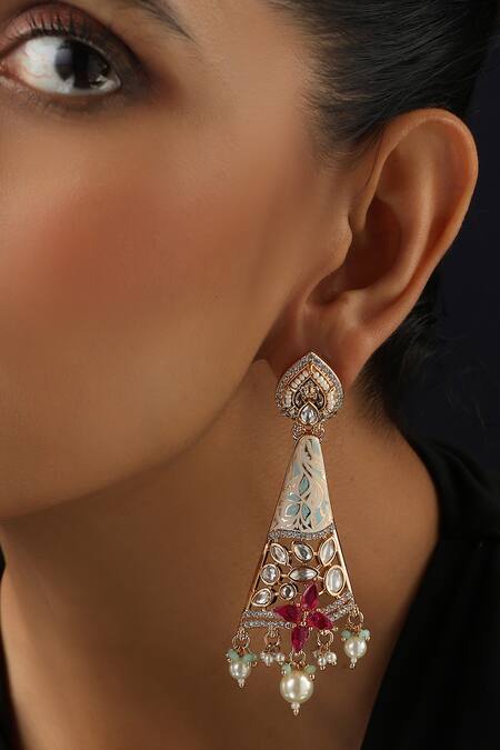 Swabhimann_Red Polki Dangler Earrings _Online_at_Aza_Fashions