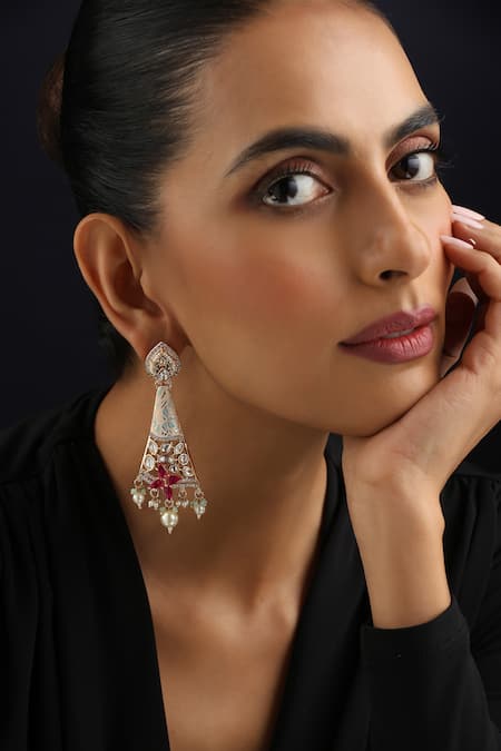 Buy_Swabhimann_Red Polki Dangler Earrings _Online_at_Aza_Fashions