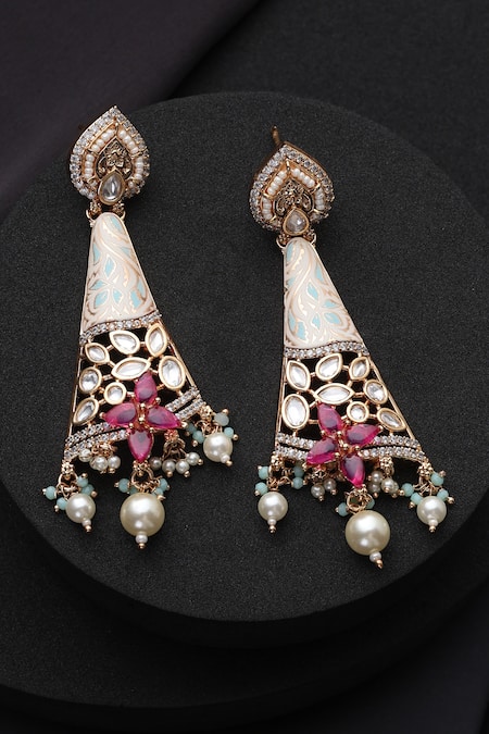 Shop_Swabhimann_Red Polki Dangler Earrings _Online_at_Aza_Fashions