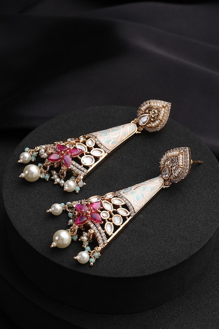 Shop_Swabhimann_Red Polki Dangler Earrings _at_Aza_Fashions