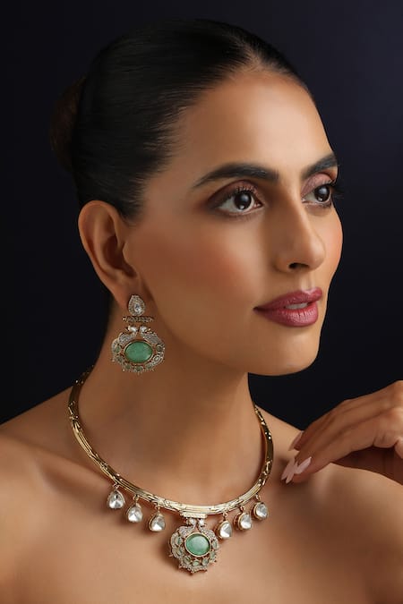 Swabhimann Mint Polki Hasli Necklace Set 