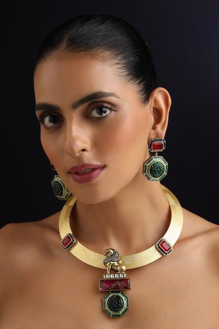 Swabhimann Emerald & Ruby Hasli Necklace Set 