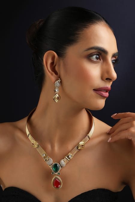 Swabhimann Emerald & Ruby Hasli Necklace Set 
