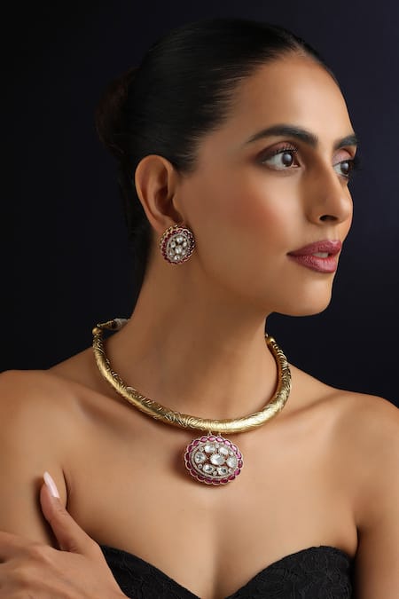 Swabhimann Ruby Polki Hasli Necklace Set 