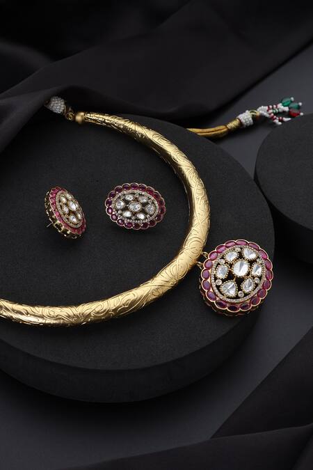 Buy_Swabhimann_ Ruby Polki Hasli Necklace Set_Online_at_Aza_Fashions