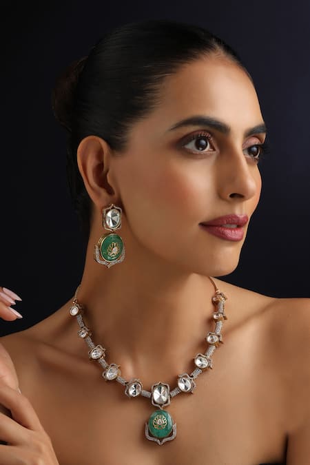 Swabhimann_Green Mint Polki Hasli Necklace Set_Online_at_Aza_Fashions