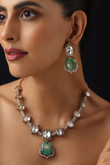 Buy_Swabhimann_Green Mint Polki Hasli Necklace Set_Online_at_Aza_Fashions