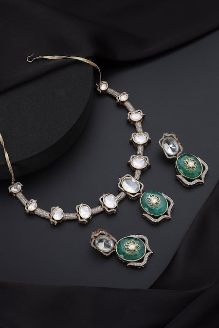 Shop_Swabhimann_Green Mint Polki Hasli Necklace Set_Online_at_Aza_Fashions