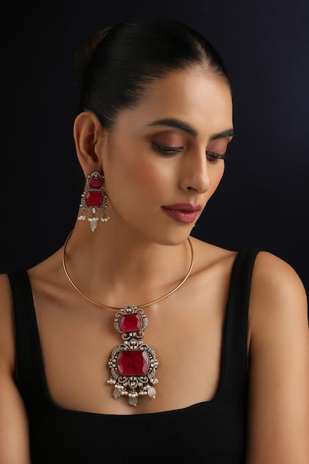 Swabhimann Ruby Polki Hasli Necklace Set 