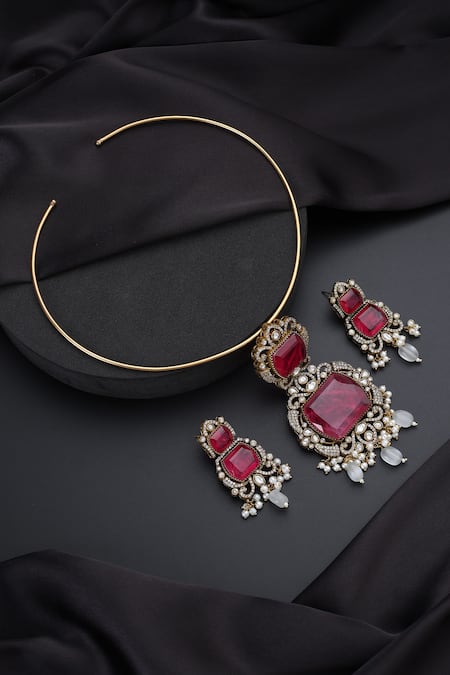 Swabhimann Ruby Polki Hasli Necklace Set 