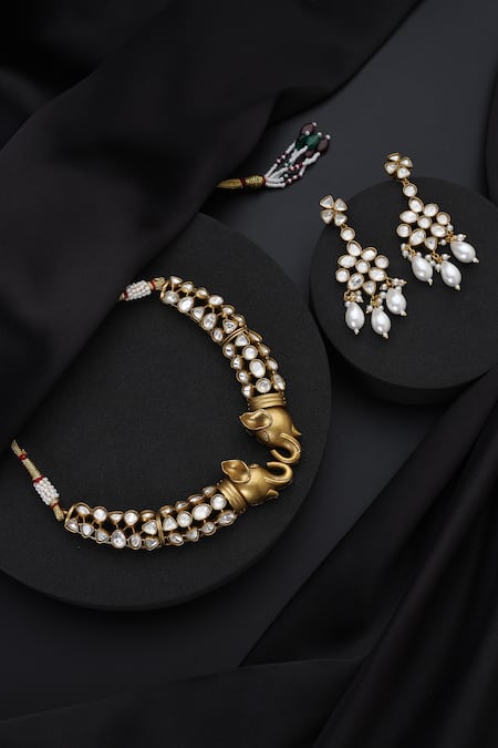 Shop_Swabhimann_Gold Plated Polki Hasli Necklace Set _at_Aza_Fashions