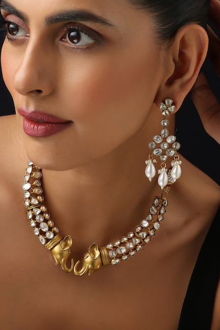 Buy_Swabhimann_Gold Plated Polki Hasli Necklace Set _Online_at_Aza_Fashions