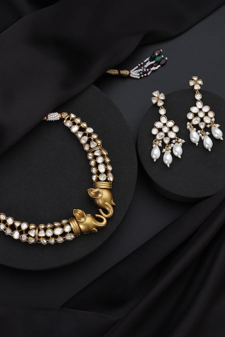 Shop_Swabhimann_Gold Plated Polki Hasli Necklace Set _Online_at_Aza_Fashions