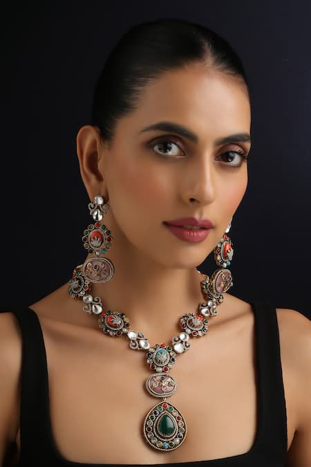Swabhimann Multicolour Polki Long Necklace Set 