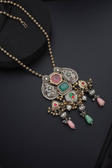 Buy_Swabhimann_Multi Color Multicolour Silver Pendant Necklace_Online_at_Aza_Fashions