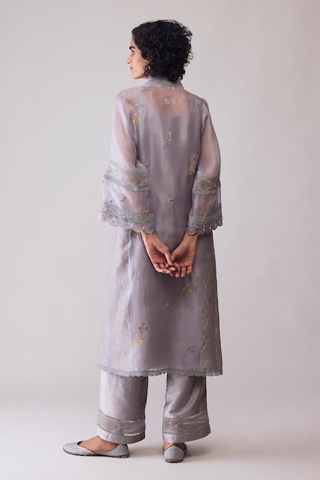 Bunka Ambreen Grey Embroidered Tunic & Pant Set 