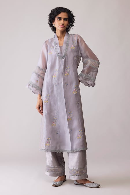 Bunka Ambreen Grey Embroidered Tunic & Pant Set 