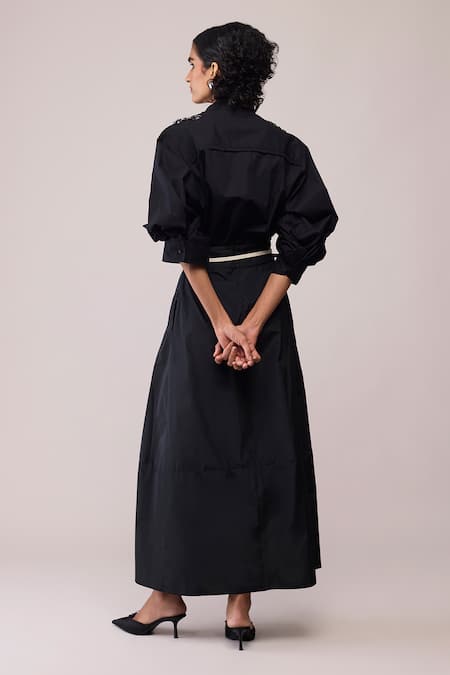 Bunka Solid Ann Black Embroidered Shirt 