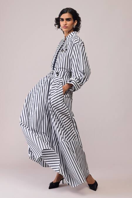 Buy_Bunka_Black Cotton Collared Ann And White Shirt _Online_at_Aza_Fashions