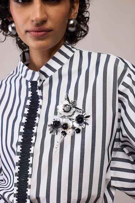 Shop_Bunka_Black Cotton Collared Ann And White Shirt _Online_at_Aza_Fashions