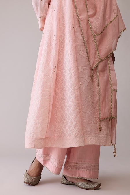 Buy_Bunka_Pink Chanderi Embroidery Mandarin Collar Ayesha Kurta Set 