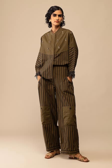Bunka Emma Striped Olive Shirt 