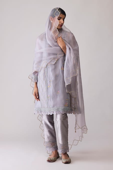 Bunka Farida Embroidered Grey Kurta Set 