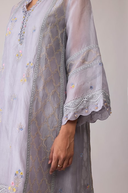 Buy_Bunka_Gray Organza Embroidery, Beads Round Neck Farida Grey Kurta Set 