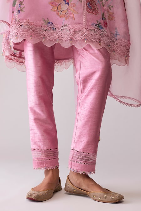 Buy_Bunka_Pink Organza Embroidery, Lace V-neck Farida Print Kurta Set 