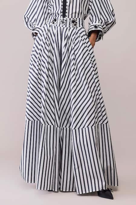 Bunka_Black Cotton Embroidery Fleur And White Skirt _Online_at_Aza_Fashions