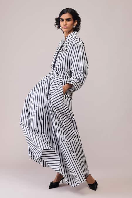 Shop_Bunka_Black Cotton Embroidery Fleur And White Skirt _Online_at_Aza_Fashions