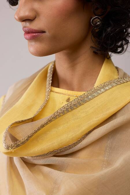 Buy_Bunka_Beige Chanderi Embroidery Inayat Yellow Dupatta _Online_at_Aza_Fashions