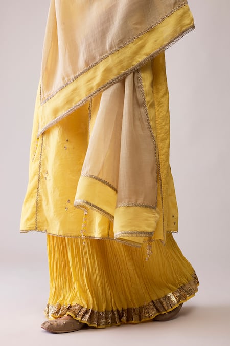 Shop_Bunka_Beige Chanderi Embroidery Inayat Yellow Dupatta _Online_at_Aza_Fashions