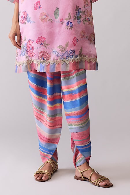 Shop_Bunka_Pink Organza Embroidery Round Neck Myla Kurta Set _Online_at_Aza_Fashions