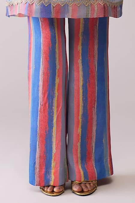 Buy_Bunka_Blue Organza Embroidery Round Neck Myla Print Kurta Set _Online_at_Aza_Fashions