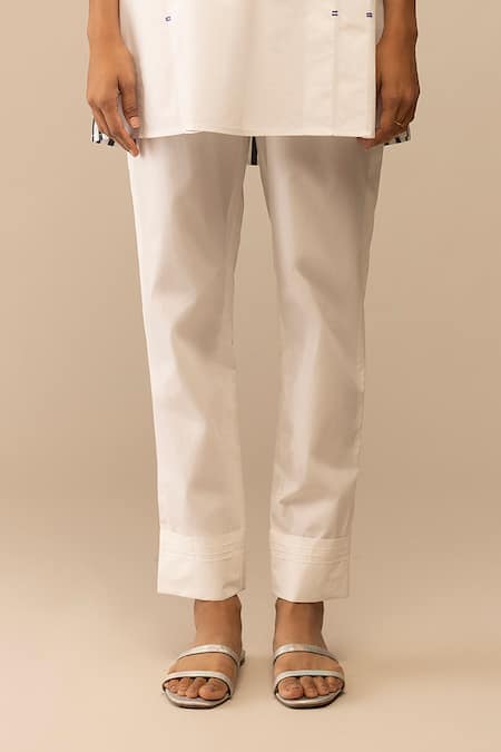 Bunka_White Cotton Collared Neela Embroidered Tunic With Pant _Online_at_Aza_Fashions