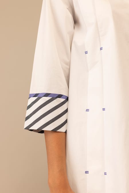 Buy_Bunka_White Cotton Collared Neela Embroidered Tunic With Pant _Online_at_Aza_Fashions