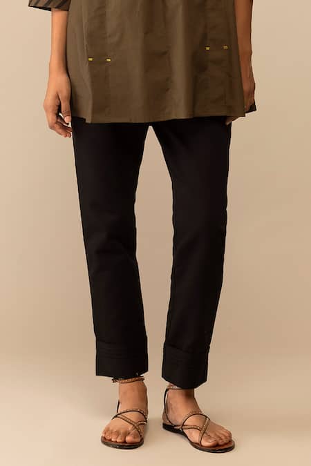 Buy_Bunka_Brown Cotton Collared Neela Olive Tunic With Pant _Online_at_Aza_Fashions