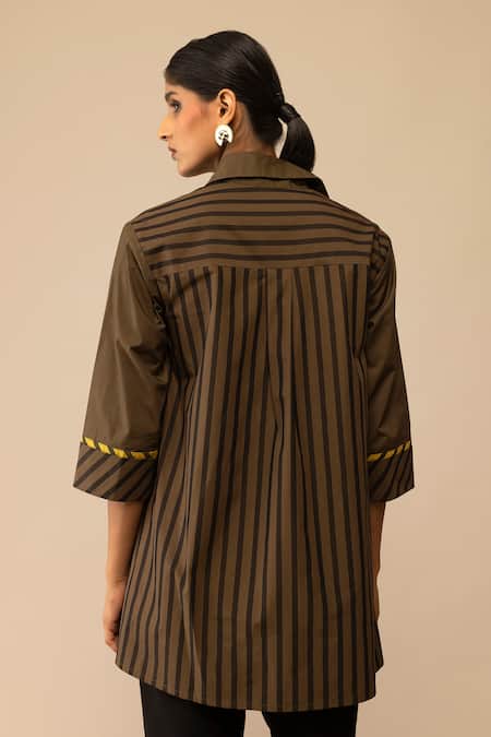 Shop_Bunka_Brown Cotton Collared Neela Olive Tunic With Pant _Online_at_Aza_Fashions