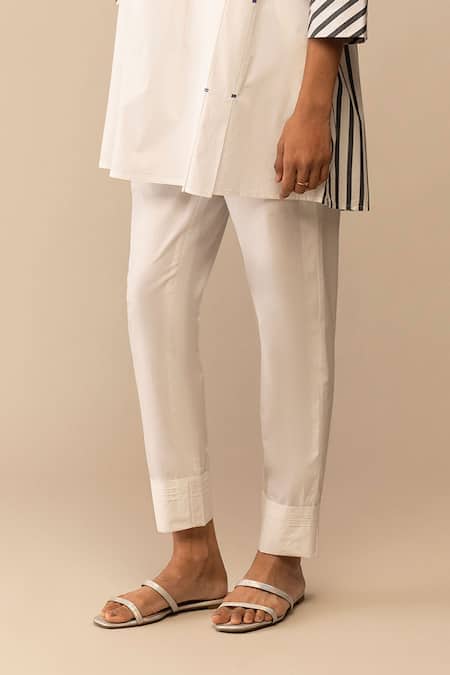 Bunka_White Cotton Embroidery Collared Neela Tunic With Pant _Online_at_Aza_Fashions