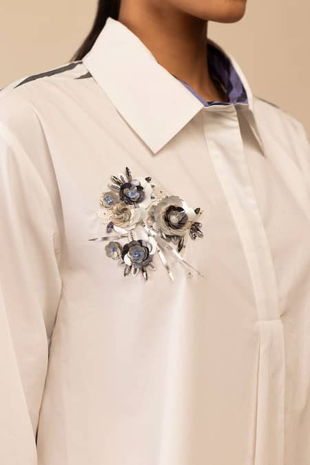 Buy_Bunka_White Cotton Embroidery Collared Neela Tunic With Pant _Online_at_Aza_Fashions