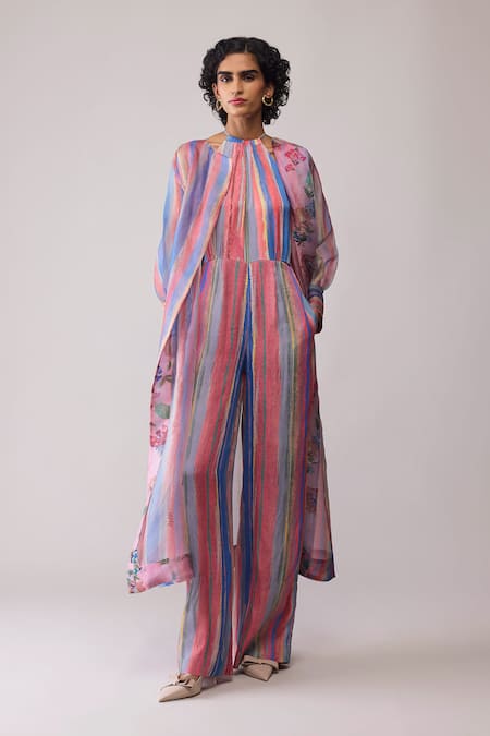 Bunka Pink Organza Embroidery High Neck Zainab Jacket 