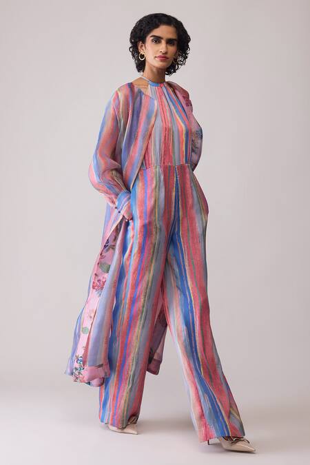 Buy_Bunka_Pink Organza Embroidery High Neck Zainab Jacket _Online_at_Aza_Fashions