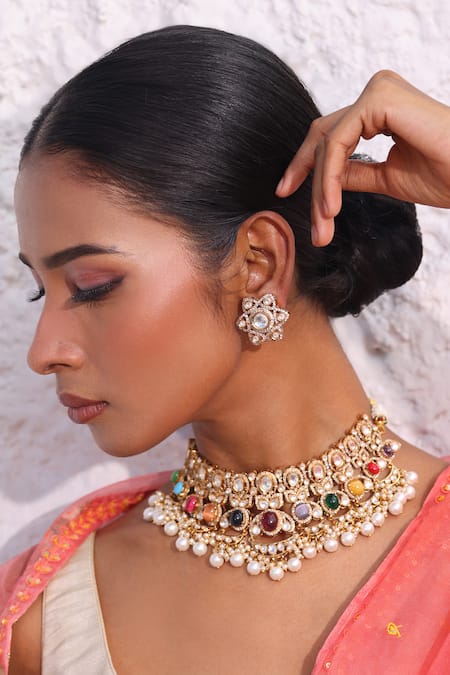 Zaza By Somya Mauve Gemstones, Pearls Rajmahal Choker Set