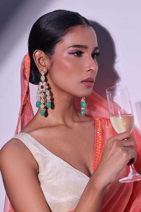 Zaza By Somya_Multi Color Stones Legacy Earrings _Online_at_Aza_Fashions