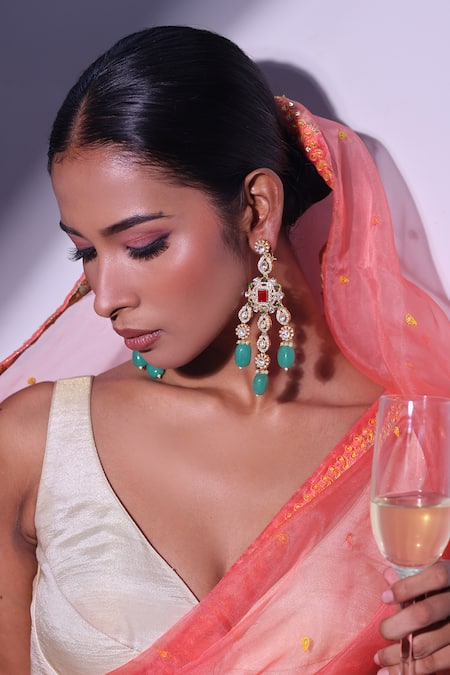 Shop_Zaza By Somya_Multi Color Stones Legacy Earrings _Online_at_Aza_Fashions