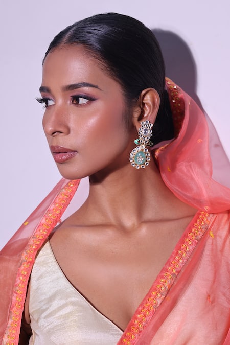 Zaza By Somya_Blue Crystals, Gemstones Moonlight Jewels Earrings _Online_at_Aza_Fashions